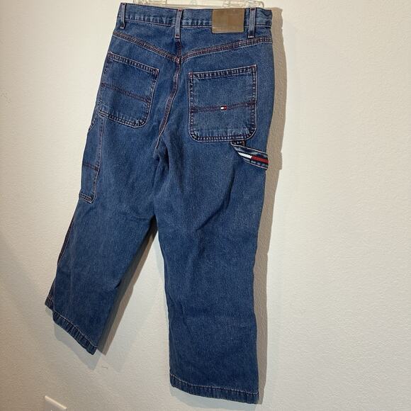 Vintage Tommy Hilfiger Y2K 2001 Wide Leg Carpenter Jeans Leather Patch Baggy - Picture 10 of 11